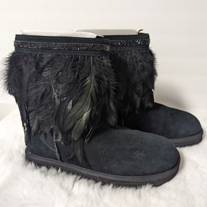 UGG Peacock Feather Short Classic Boots Swarovski Crystal Beaded Size 9